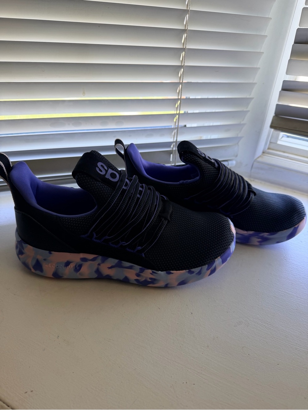 adidas Kids Black and Purple Slip-On Sneakers with Patterned Sole